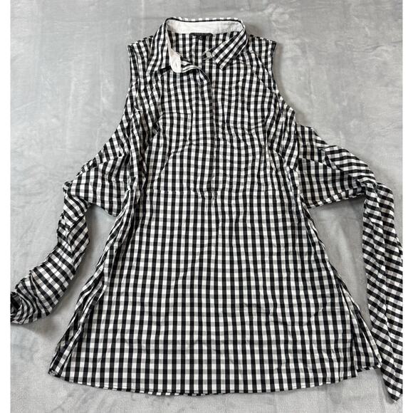 Lafayette 148 Black White Plaid Mariel Sleeveless Tie Waist Blouse Tunic Sz M - Picture 4 of 11